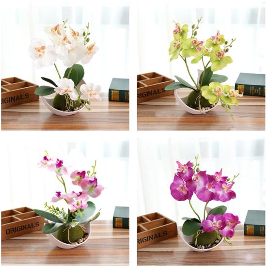 Искусственная бабочка Орхидея Бонсай Поддельный цветок с горшком Декор для домашнего стола