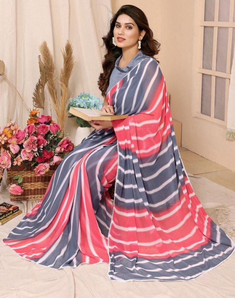 Trending Indian Ready To Wear Grey Georgette Silk Saree