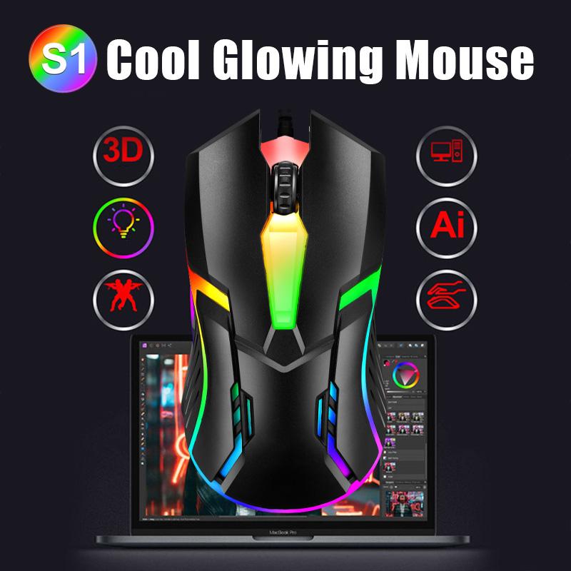 S1 LED Luminous Backlight USB Wired Mouse for Dell Lenovo HP PC Computer Laptop Desktop Mute Office Computer Gaming Gamer Mouse