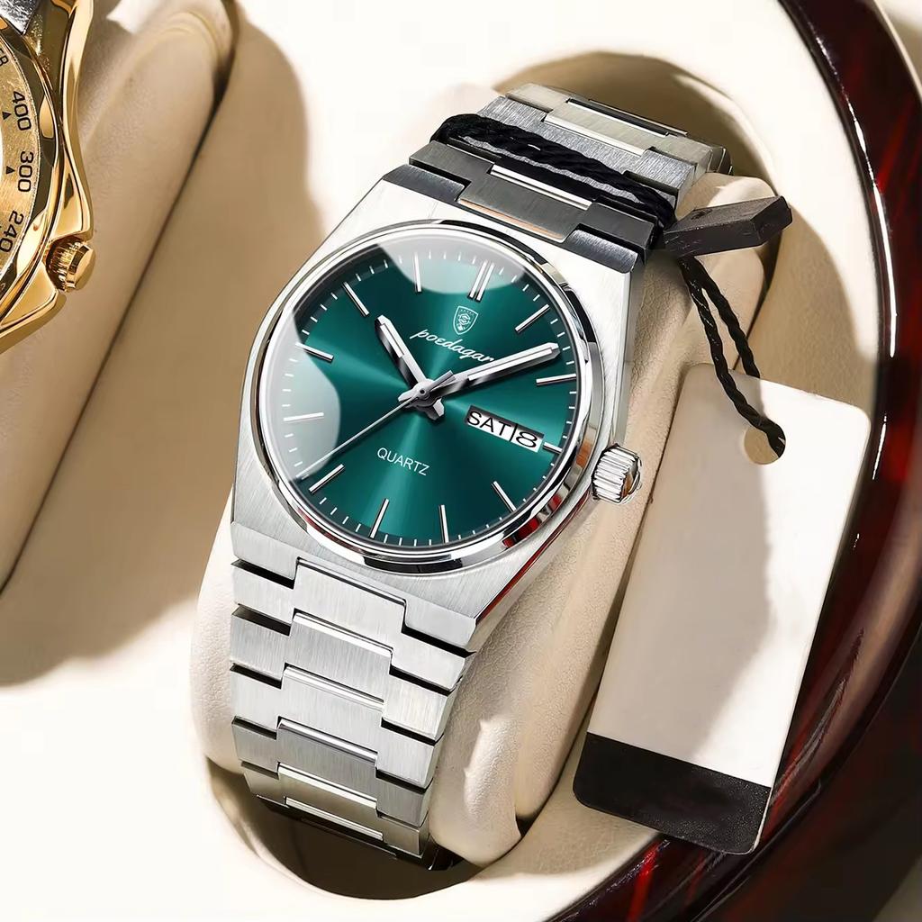 Fashion Quartz Ladies Watch Stainless Steel Date Week Woman's Wristwatch Waterproof Luminous Business Watches For Men Couples