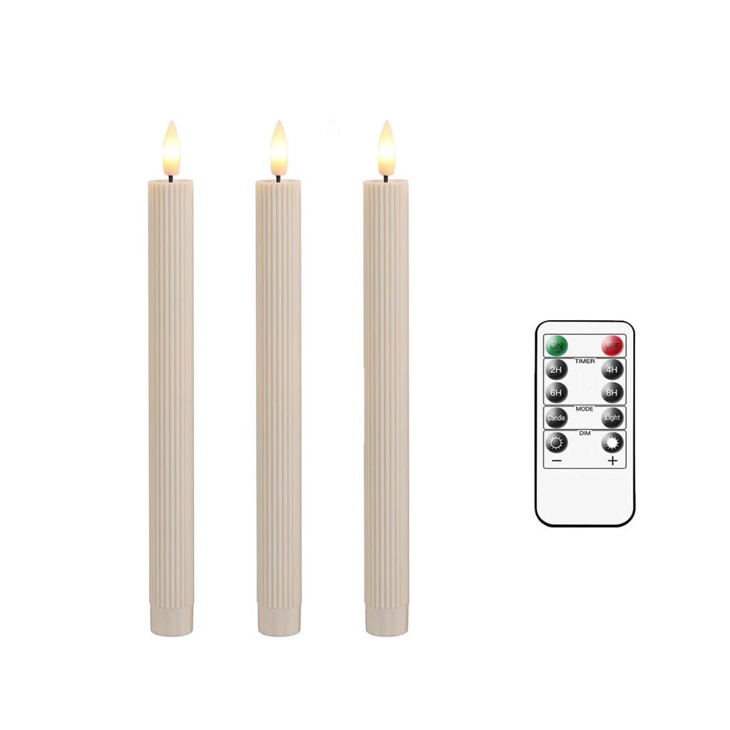 3/4/6 Pieces Beige Remote Control LED Taper Candles With Stripe,Battery Powered Wedding Decorative Thread LED Candle Light
