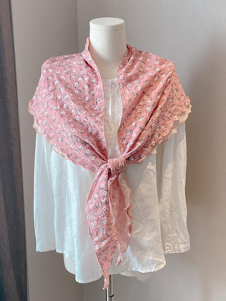 New Double-layer Pure Cotton Large Triangle Scarf Women's Japanese Literary and Flower Air-conditioned Room Shawl Small Floral