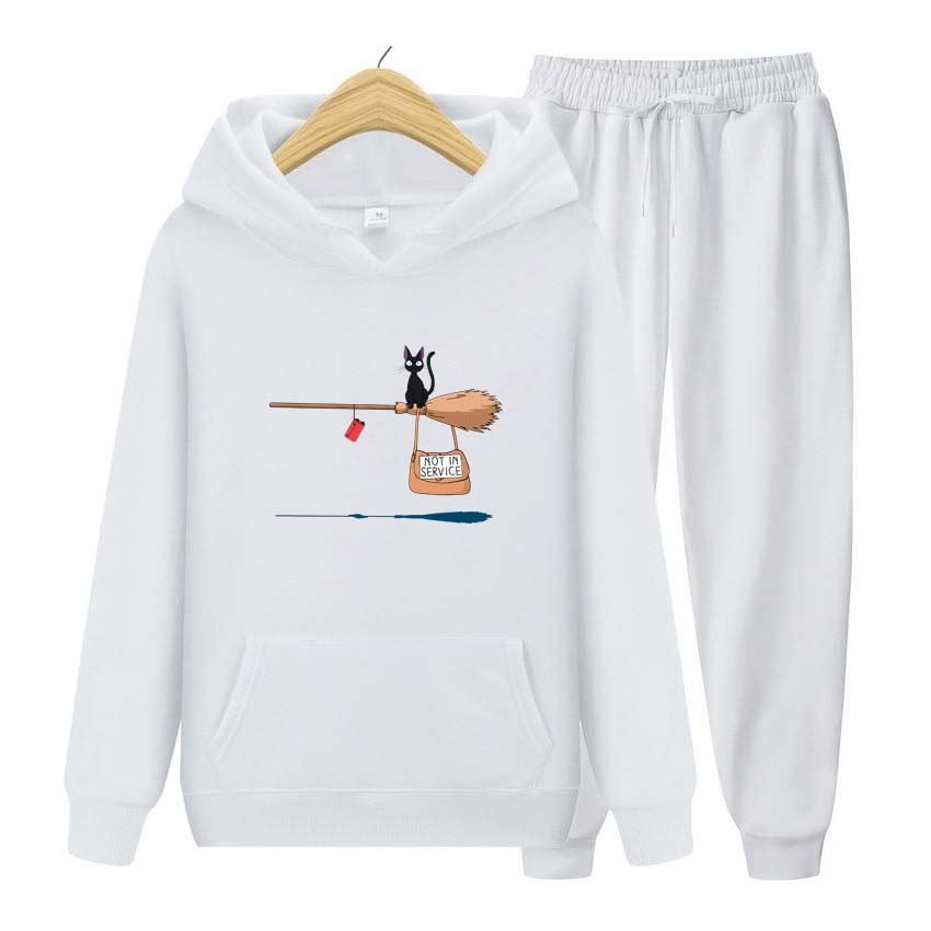 Служба доставки Kiki's Cat On Magic Broom с принтом, женские толстовки с карманами и длинными рукавами, спортивные костюмы, брюки для бега, плотная теплая одежда