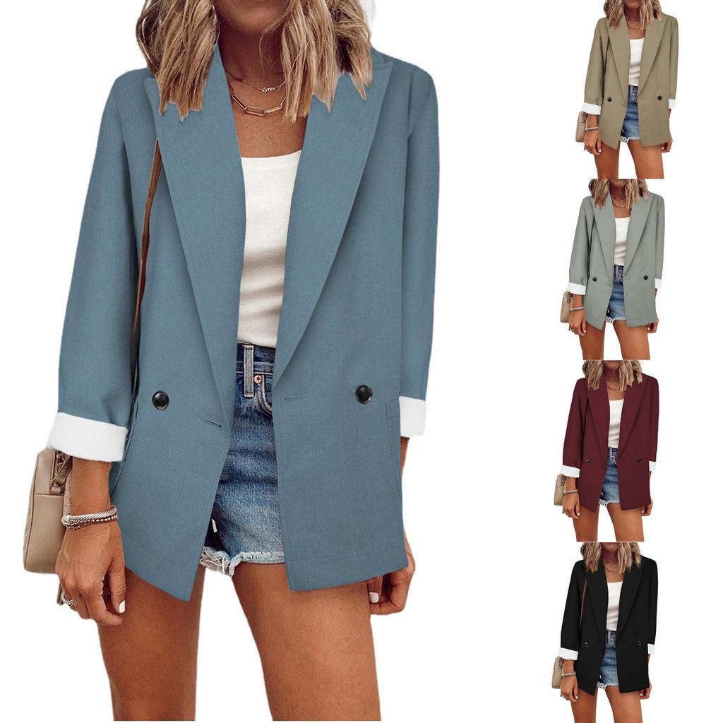Women's Casual Lapel Open Front Cardigan Long Sleeve Work  Suit Jacket Coat