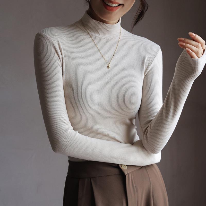 Рубашка из немецкого бархата с длинными рукавами и воротником средней высоты для женщин — идеально подходит для осени и зимы