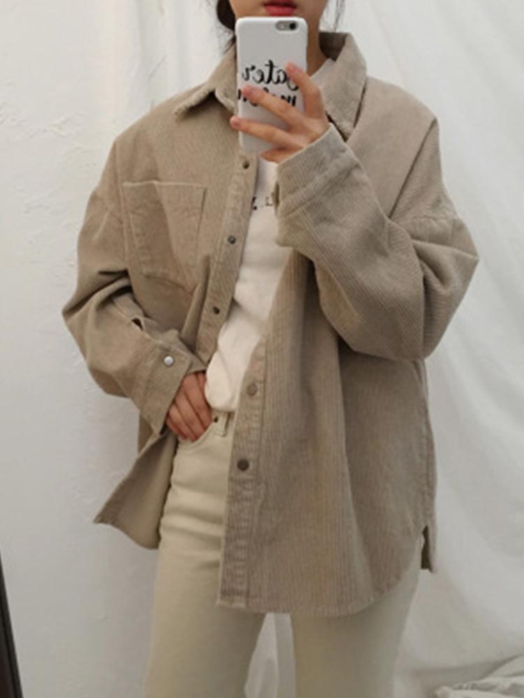 Новые вельветовые куртки Harajuku, женские зимние осенние пальто, пальто больших размеров, женские большие топы, милые куртки, однотонная одежда