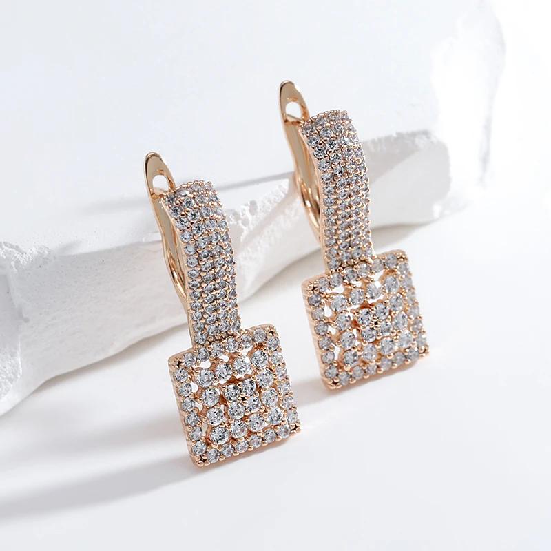 Женские квадратные белые серьги с цирконием цвета розового золота, винтажные серьги для свадьбы в этническом стиле, модные украшения