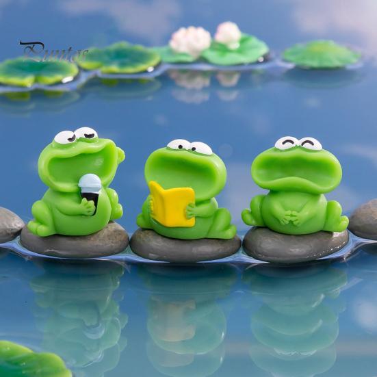 Mini Frog Figurines Cartoon Big Mouth Chorus Frog Statue for Moss Landscape Flower Pot Accessories Resin Miniature Desktop Ornament for Car Home Decor