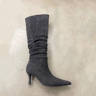 Стильные европейские и американские ботильоны с острым носком и плиссированной сборкой, новинка весны и лета 2025 года, модные ботфорты на тонком каблуке до колена, облегающие ногу, на высоком каблуке