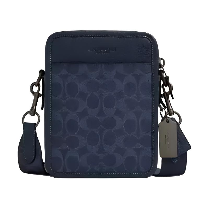 COACH Sullivan 16 Classic Print Zipper Closure Leather Shoulder Bag Small Men's Blue