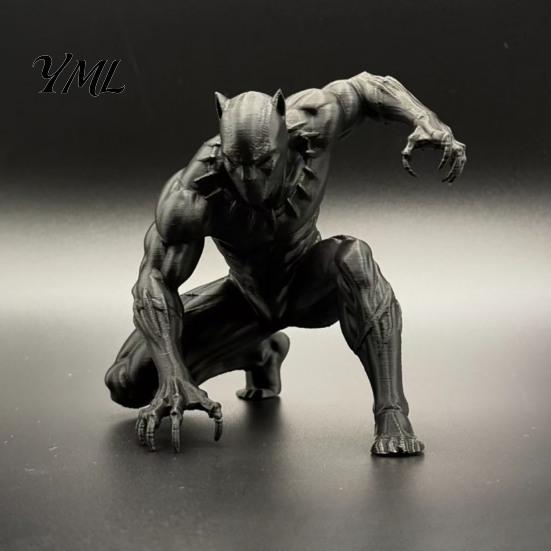 Black Panther Statue 3D Printed Action Figure, Warrior Statue, Modern Desktop Art Squat Combat Pose Matte Gaming Desk Decor Collectible Gift