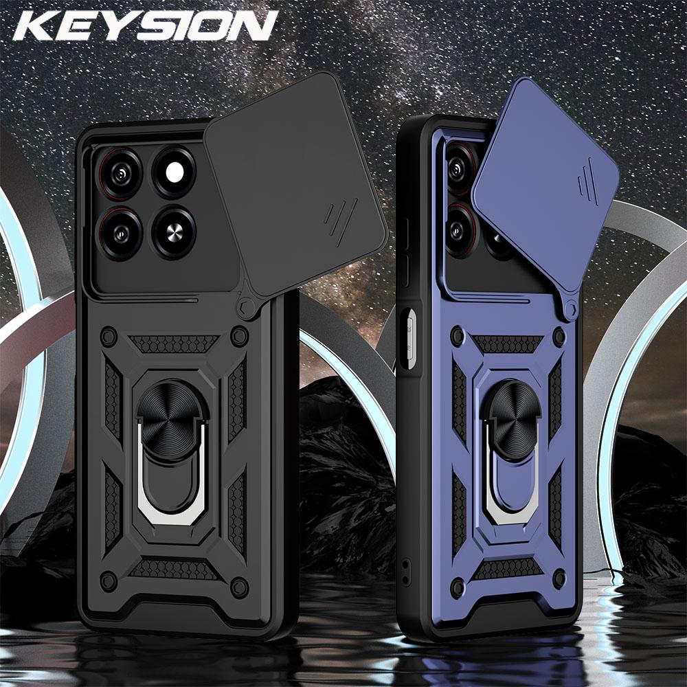 KEYSION Shockproof Armor Case for ZTE Blade A55 A35 Silicone+PC Slide Camera Protection Ring Stand Phone Cover for Blade A35 A55