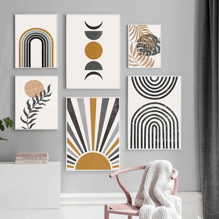 Солнечные листья Радуга Абстрактная геометрия Бохо Скандинавская настенная живопись Галерея постеров и принтов Настенная картина для декора гостиной