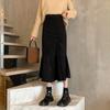 Women Fishtail Skirt High Waist Slim Fit Hip Wrapped Midi Skirt with Large Hem Solid Color Office Lady Skirt