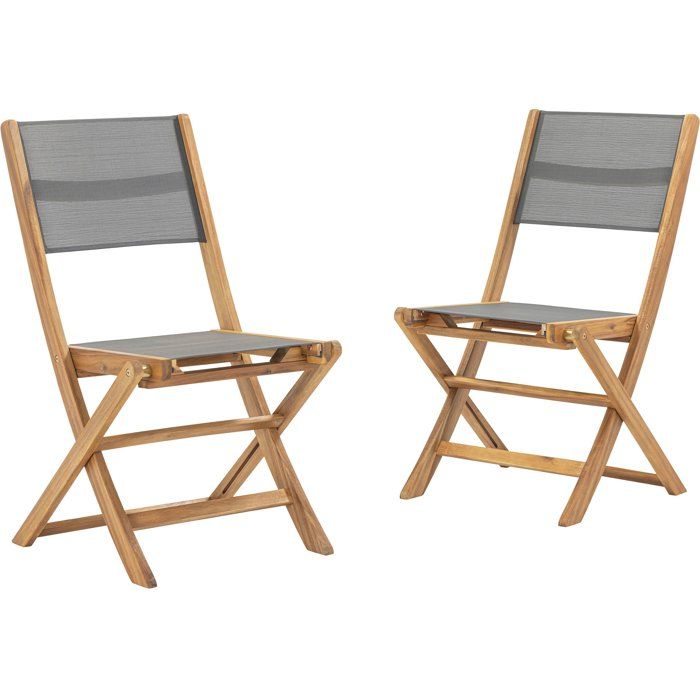 Lot de 2 chaises de jardin pliantes en bois d'acacia FSC - EDEN - Assise textilène - Gris - 58 x 58 x H90 cm