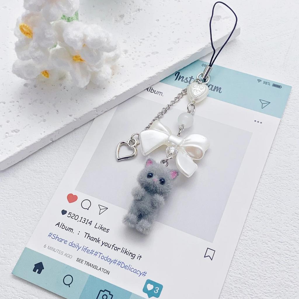 Брелок для ключей Furry Kitten Handmade Y2k Women Fashion Acrylic Animal Plush Bulb Keychain Bag Cushion Gift Keychain Accessories