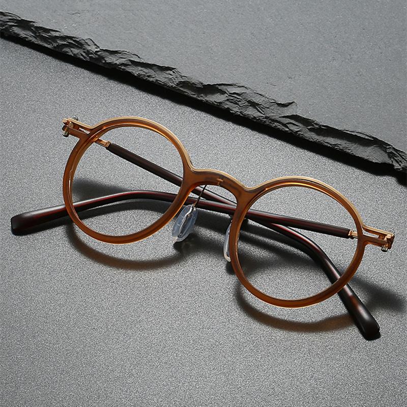 New Vintage Fashion Eyeframe Men'S And Women'S Round Frame Punk Metal Anti Blue Light Flat Glasses