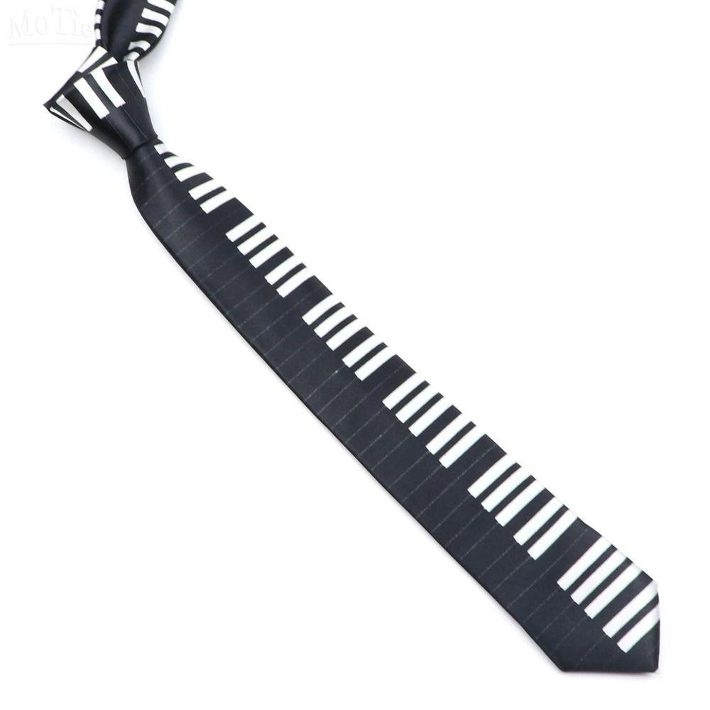 Skinny Men Tie Black Music Tie Classic Piano Necktie  Men