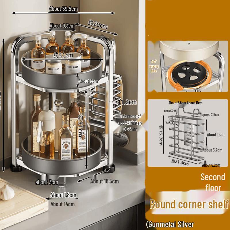 Wall-Mounted Rotating 2-Tier Kitchen Corner Spice Rack