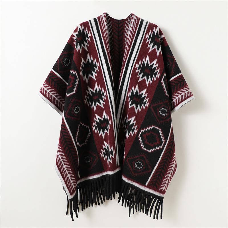Color Geometric Autumn And Winter Men'S And Women'S Double-Sided Shawls With Imitation Cashmere High-End Warm Fringed Scarves And Capes