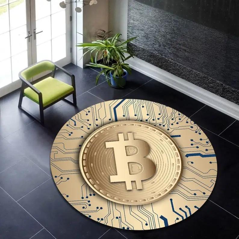 Круглый ковер Bitcoin Противоскользящий Круглый ковер Большой для дома Гостиная Коврик для пола Декор для спальни Коврик под стул Коврик под барабан Коврик для стула