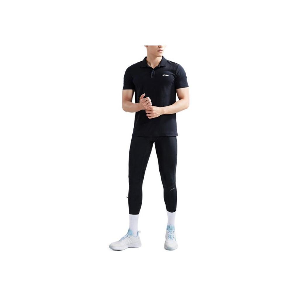 Li-Ning Повседневная спортивная рубашка-поло с логотипом, мужская, черная APLR183-1