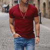 Men's European and American V-Neck Solid Color Slim Fit Short-Sleeve Casual T-Shirt