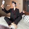 Autumn New Two-piece Style Pajamas for Women Ice Silk Jacquard Dark Striped Pajamas Set