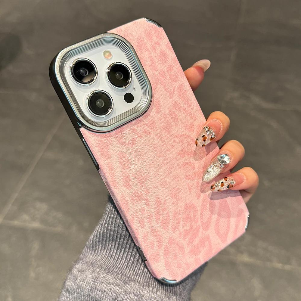 Титаново-серый чехол для телефона из кожи с принтом леопарда для iPhone 16 15 14 13 12 11 Pro Max, полностью ударопрочный, с жестким бампером