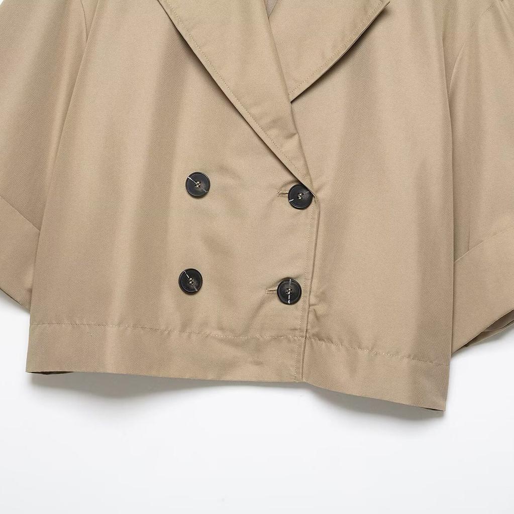 European and American style, new women's clothing, fashionable casual crimped sleeve short trench coat 3046/229/704