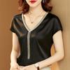 Women Silk Fashion Tops Solid V-neck Tassel Satin Bat Sleeve Blouse For Women Office Lady Loose Plus Size Blouse Blusa 15494