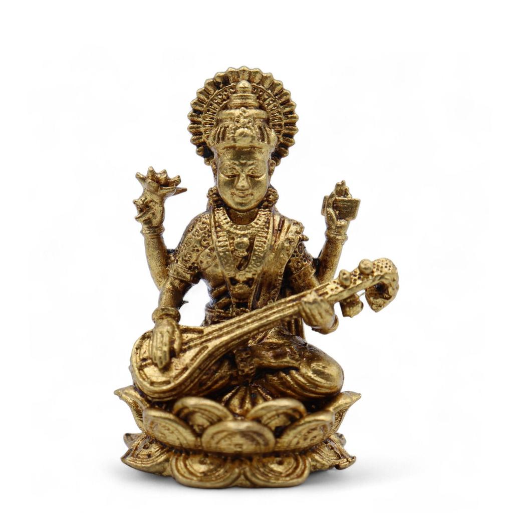 Solid Brass Goddess Saraswati Mini Idol, 34mm