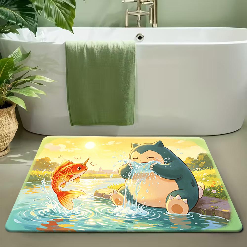 Pokemon Lucario Cherry Blossom Meadow Print Non-Slip Doormat, Absorbent Floor Mat for Home Decor