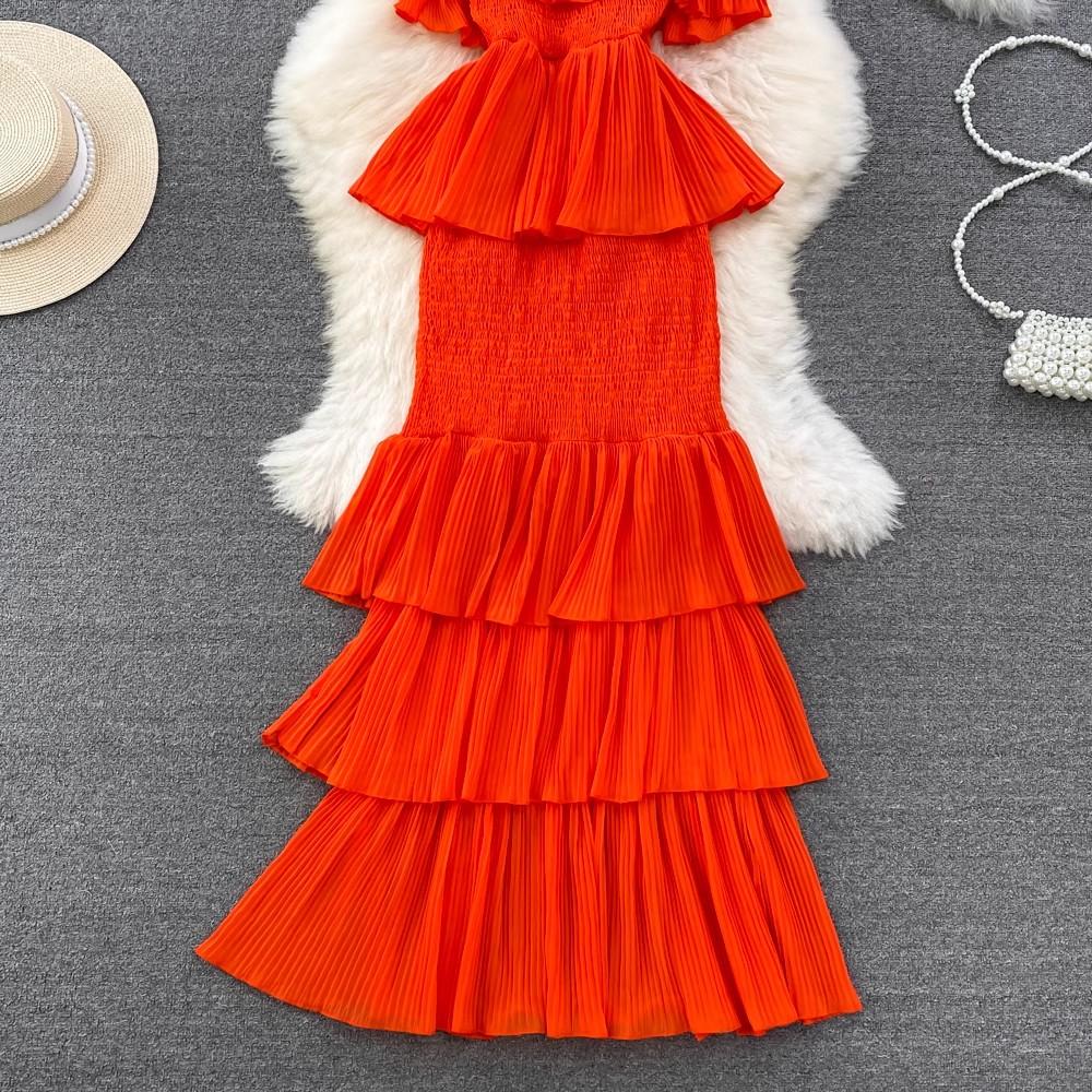 Women Summer Dress Sweet Chiffon Suspender Temperament French Gentleness Elegant Feeling Ruffle Cake Fairy Dress D3227