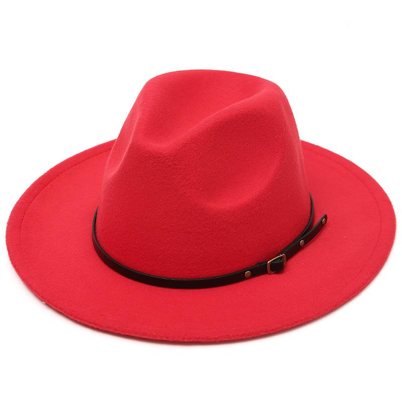 Classic British Belt Buckle Wool Fedora Hat Men Women Imitation Woolen Winter Felt Hats Fashion Jazz Hat Chapeau