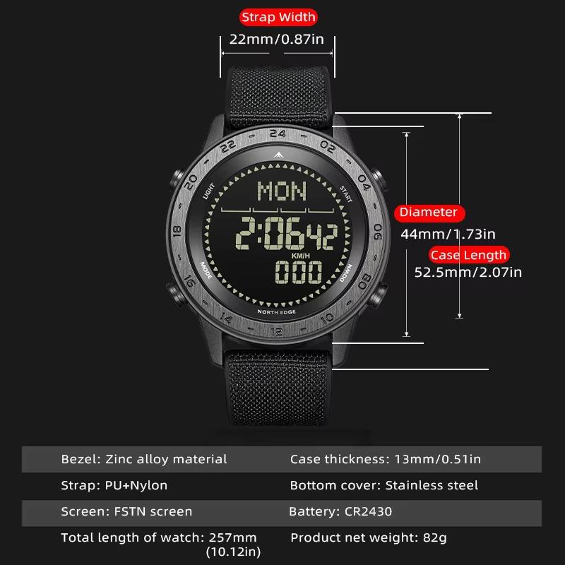 NORTH EDGE TANK 3 Мужские цифровые военные часы Наружные спортивные часы Шагомер Калории Компас Водонепроницаемость 50 м Наручные часы