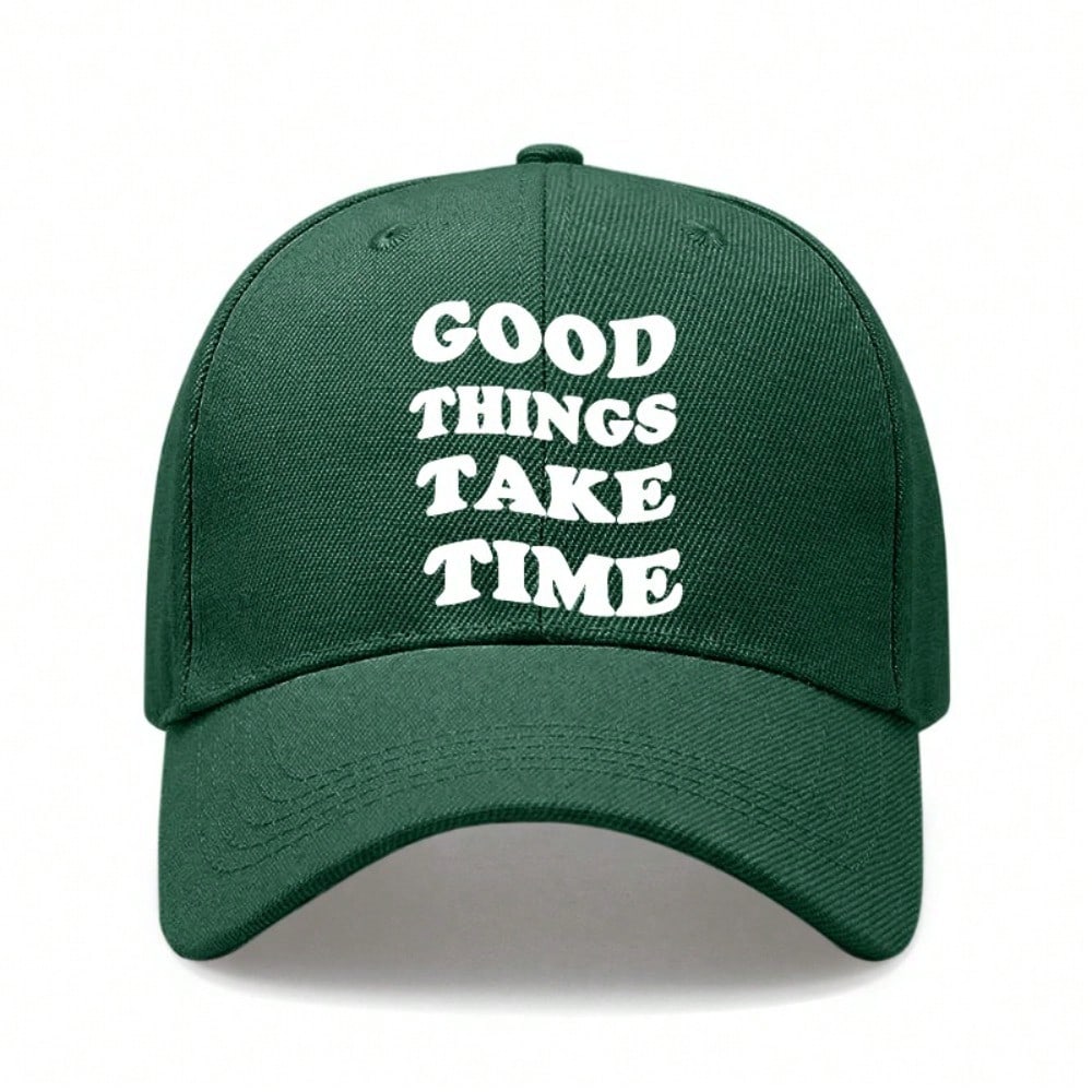 [Inspirational Baseball Cap] Good Things Take Time Print Polyester Adjustable Breathable Casual Outdoor Sports Baseball Hat For Men Women Daily Wear