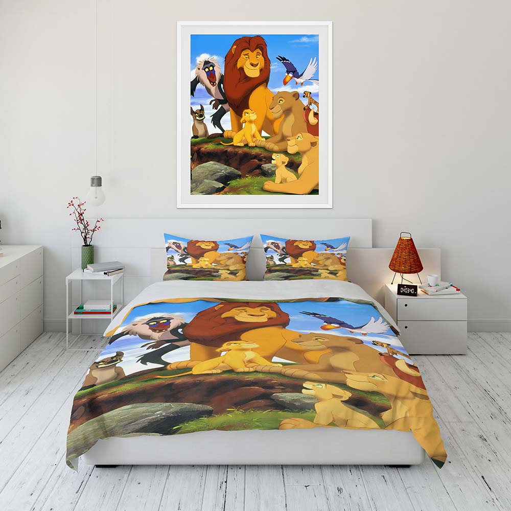3PC Lion King Bedding Set Kids Adults Single Double King Flat Sheet Duvet Cover Pillowcase Bed Linens Bedclothes Free Shipping