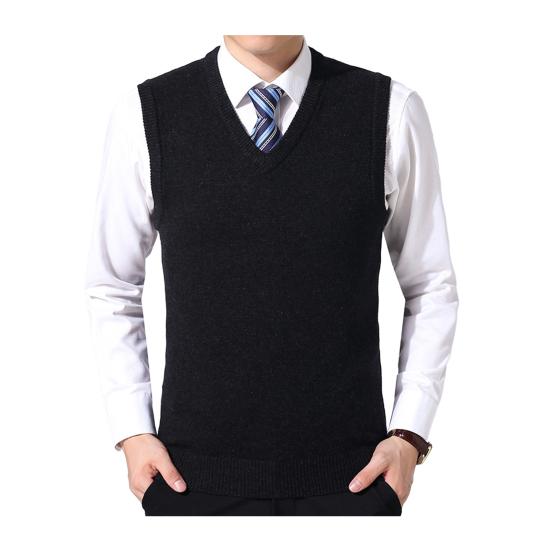 Men Vest Sweater V Neck Sleeveless Slim Fit Solid Color Knitted Pullover Slim Fit Mid Length Thickened Business Style Sweater