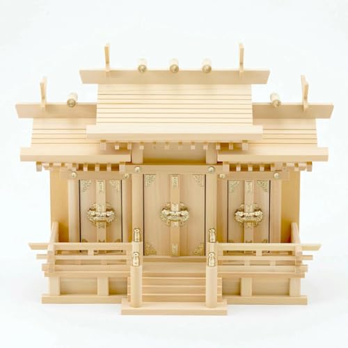 Полный набор из трех маленьких кипарисовых святилищ Кисо Хиноки с разными крышами от Kamidana no Sato.