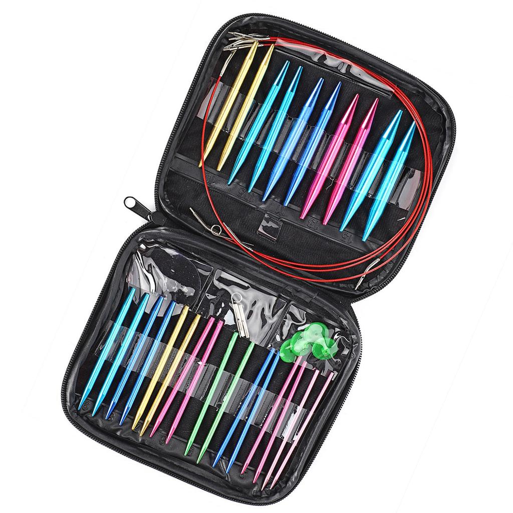 Сменные спицы 1 набор Сменные 13 размеров Набор круговых спиц 3,0 мм–10 мм с чехлом Гибкие вязальные спицы