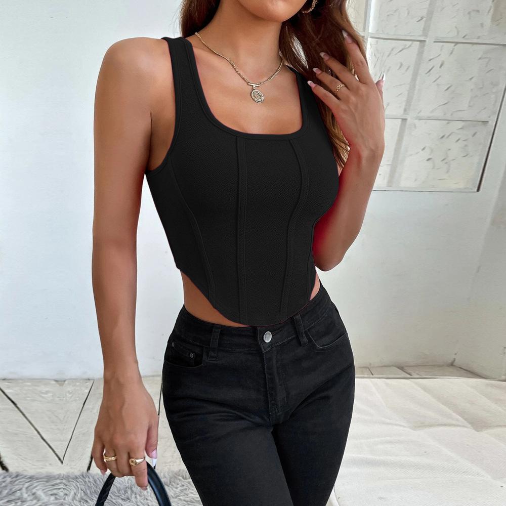Women Summer Casual Irregular Solid Color Bare Midriff Vest Crop Top