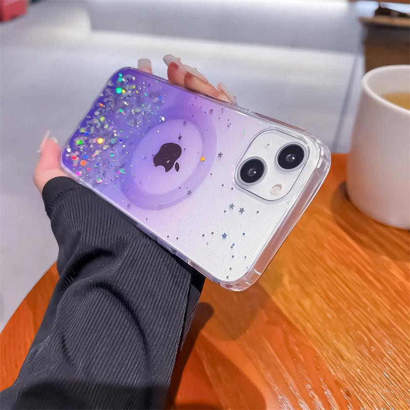 Роскошный блестящий прозрачный чехол Magsafe с беспроводной зарядкой для iPhone 15 14 13 12 11 Pro Max Samsung S24 Ultra S23 Plus S22 Soft Silico