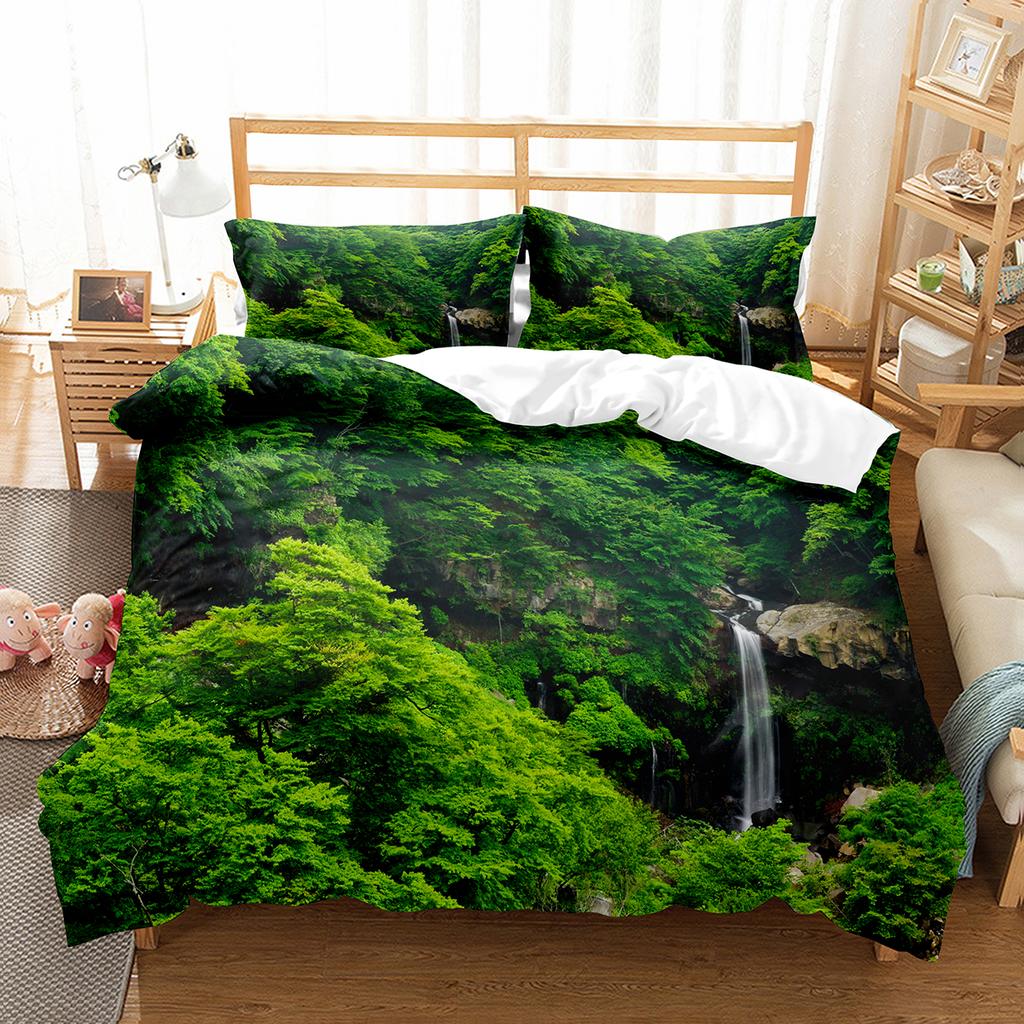 Green Jungle Theme King Queen Full Duvet Cover Forest Trees Bedding Set Natural Landscape Quilt Cover Polyester Comforter Cover