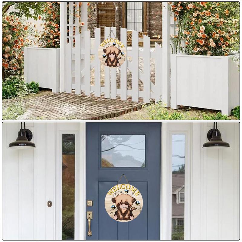 Highland Cow Bedroom Decor Highland Cow Wooden Sign Seasonal 11.8Inch Rustic Wood Door Sign For Porch Holiday Decoration