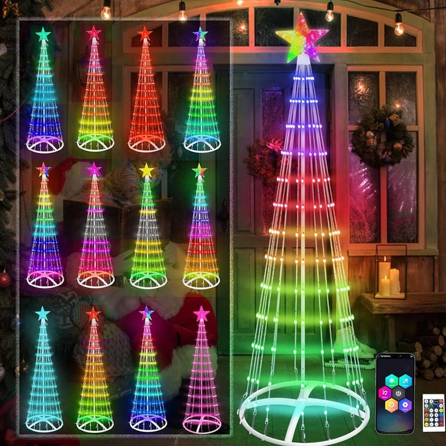 Smart LED Christmas Cone Tree Light 2.1M APP Control Lighted Artificial Tree with Star Topper DIY RGB LEDTree Light Show
