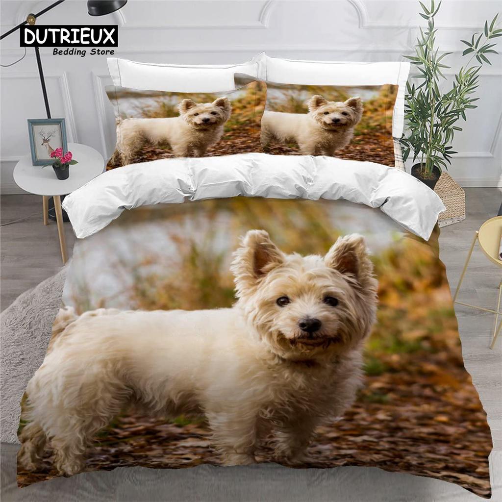 Cute Maltese Dog Duvet Cover Set Pet Dogs Theme Bedding Set Microfiber Kawaii Animal Comforter Cover Twin King For Kids Teens