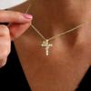 Dainty Crystal Cross Pendant Necklace for Women, Tiny Gold Silver Zircon Choker, Elegant Religious Jewelry Gift