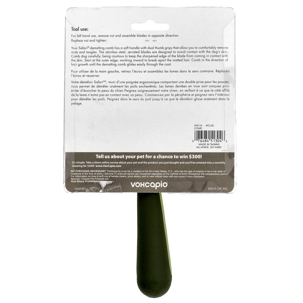 Detangler Comb for Long-Haired and Curly-Haired Dogs, 1 Piece