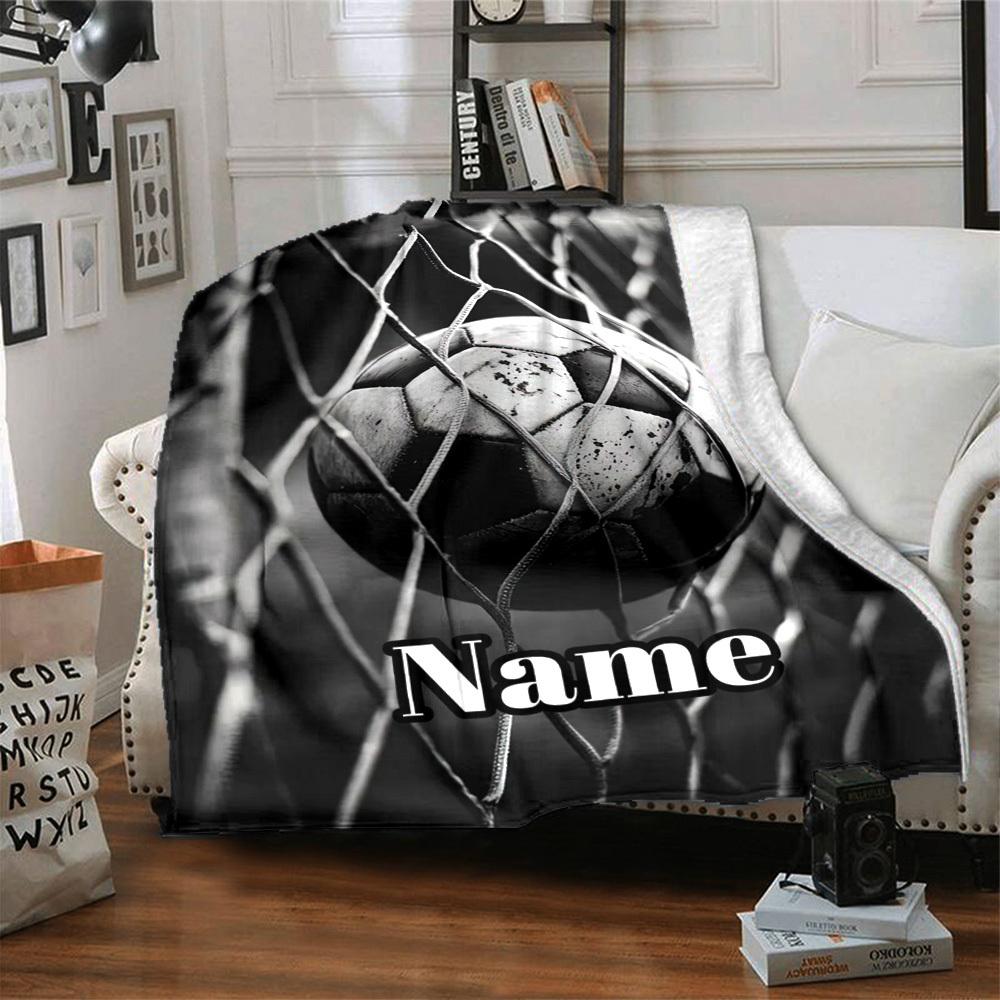 Soccer Ball In Net Home Customize Your Name Blankets Comfortable Soft Lightweight Allseason Multipurpose Blanket For Picnics Sofas Offices Beds Living